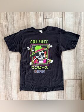 Onepiece Men's Black Graphic Tee with Neon Skull Logo